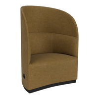 Acorn brown upholstered chair with a smooth, curved design and black base, perfect for modern interiors.