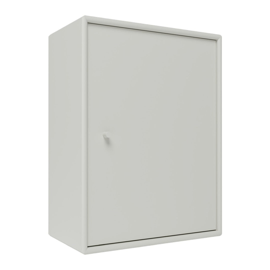 Sleek gray storage cabinet with a smooth, matte finish and minimalist design, perfect for modern decor.