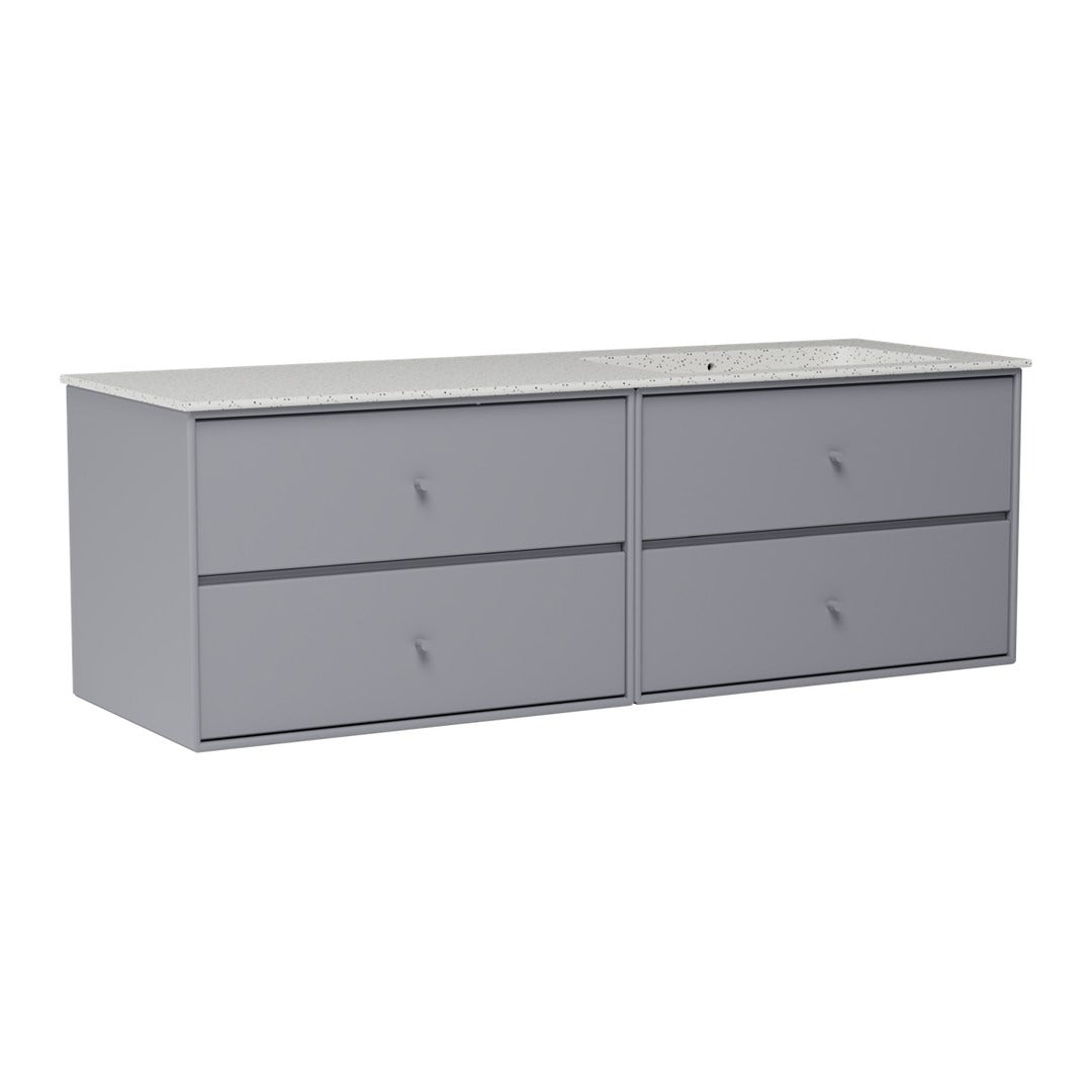 Gray four-drawer dresser with a smooth surface and minimalist design, perfect for modern home decor.