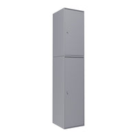 Tall, sleek gray storage cabinet with a minimalist design and smooth surface, suitable for modern interiors.