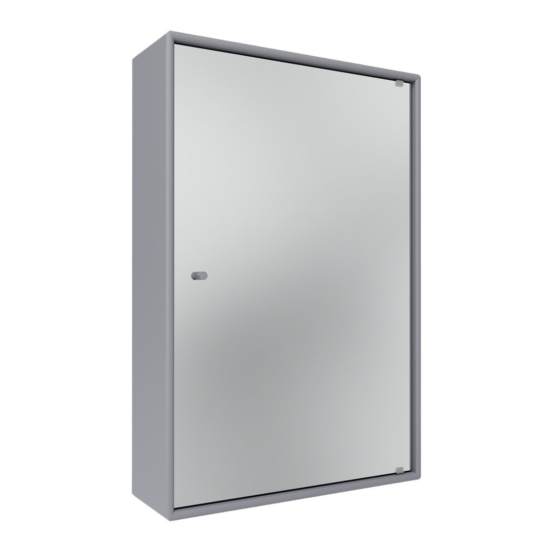 Silver rectangular locker with a smooth, reflective surface and a minimalist design, perfect for modern spaces.