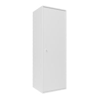 Sleek white storage cabinet with a minimalist design, perfect for modern interiors.