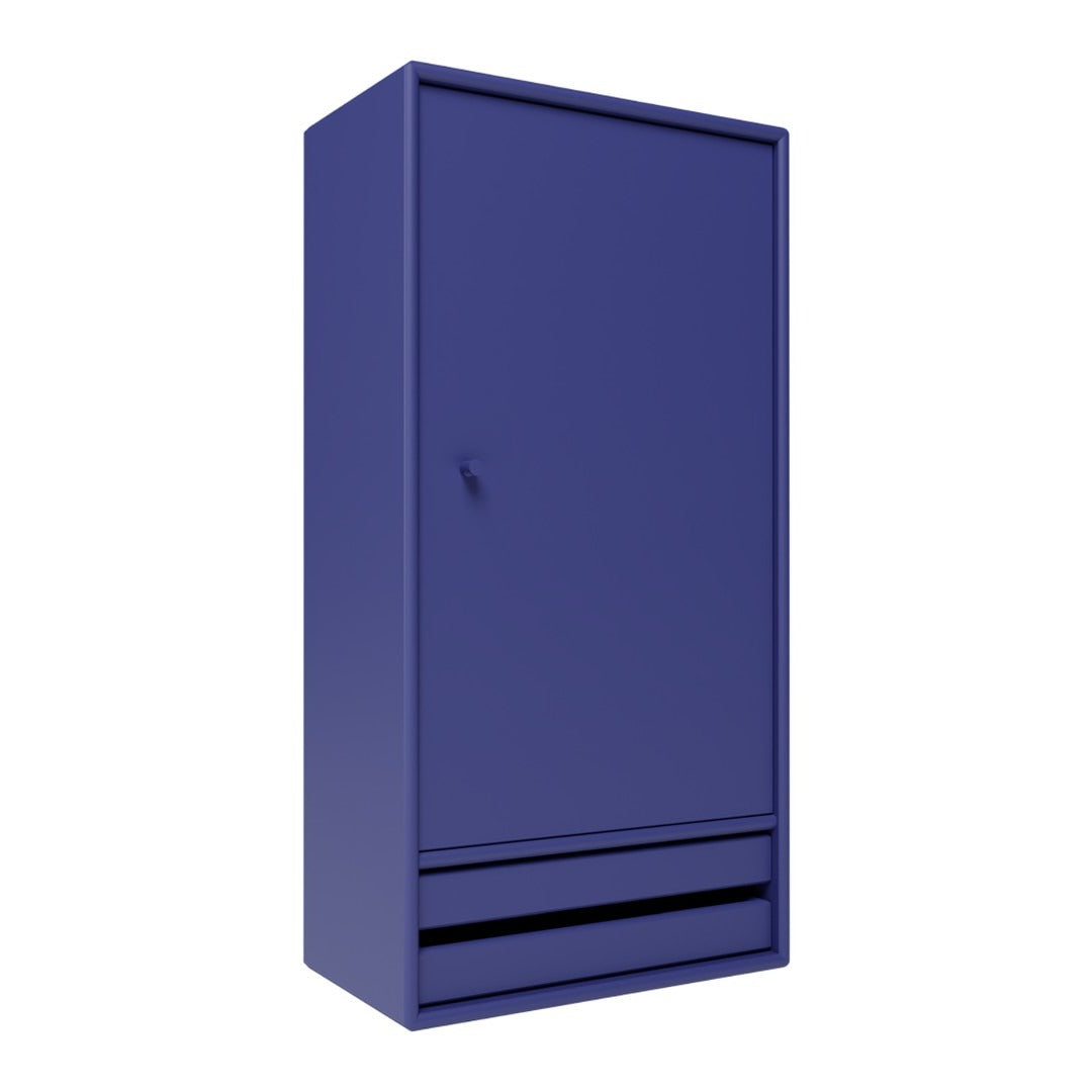 Glossy deep blue wardrobe with a sleek, minimalist design and horizontal drawer accents.