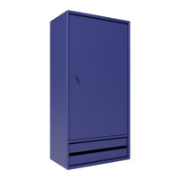 Glossy deep blue wardrobe with a sleek, minimalist design and horizontal drawer accents.