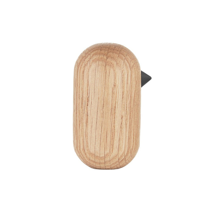 Natural light oak wood with a smooth grain and subtle curvature, featuring a contrasting black detail.