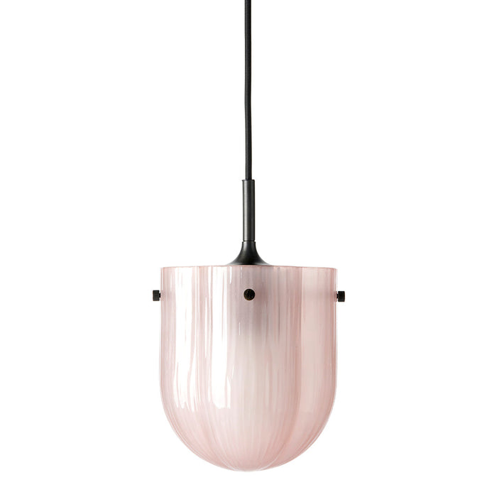 Pink glass pendant light with a smooth, gradient finish and black accents. Elegant and modern design for stylish interiors.