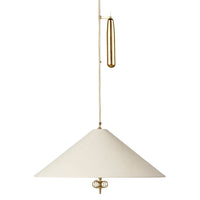 Elegant white cone-shaped pendant lamp with a gold accent and minimalistic design, perfect for modern interiors.