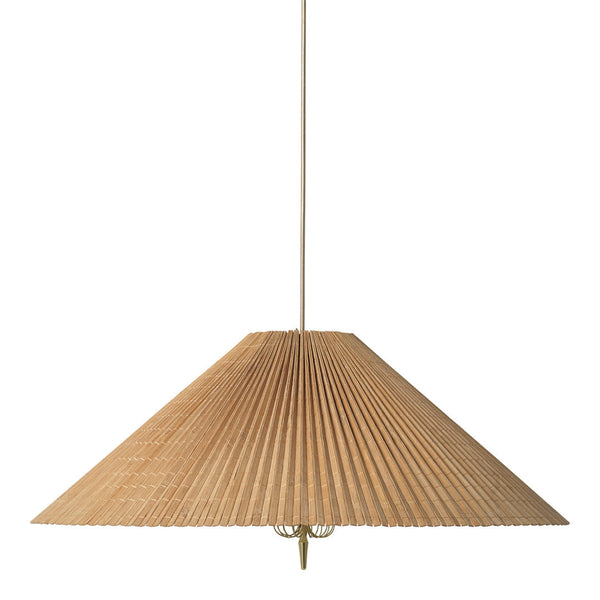 Natural beige pendant lamp with ribbed pattern and a wide conical shape, perfect for modern decor.