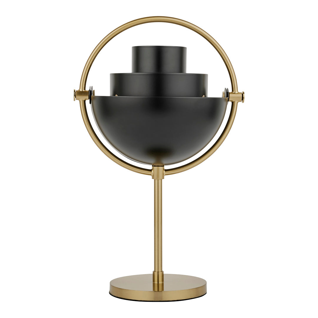 Black and gold table lamp with a sleek, modern design and geometric patterns. Perfect for contemporary decor.