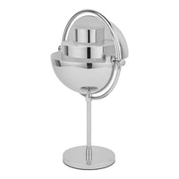 Sleek chrome lamp with a modern, layered design and polished finish, perfect for contemporary decor.