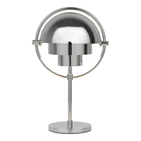 Silver chrome table lamp with a sleek spherical design and polished metallic finish, perfect for modern decor.