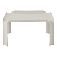 Modern white table with smooth, glossy surface and minimalist design for versatile decor. Perfect for any space.