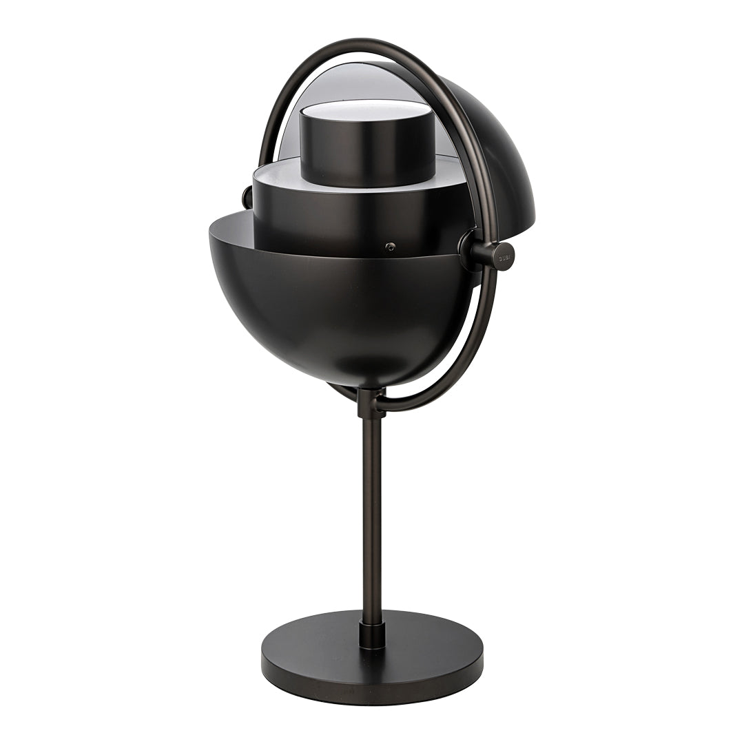 Modern black table lamp with geometric layers and a sleek, minimalist design. Perfect for contemporary interiors.