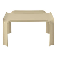 Beige, minimalist plastic table with smooth, curved edges and a solid surface, ideal for modern decor.