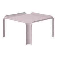 Light lilac square table with smooth, solid surfaces and rounded edges, perfect for modern decor.