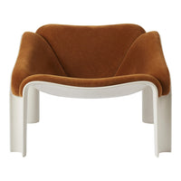 Brown velvet armchair with a sleek white frame, blending modern and cozy design elements. Ideal for stylish interiors.