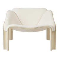 Cream-colored lounge chair with a sleek, ribbed texture and minimalist design. Ideal for modern interiors.