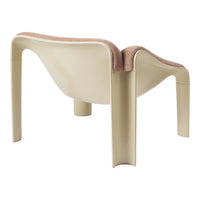 Stylish beige chair with a soft pink cushioned seat and smooth, curved design for modern interiors.