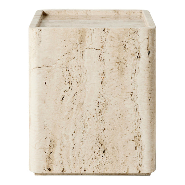 Light beige square vase with a subtle textured pattern, showcasing natural stone variations and a minimalist design.