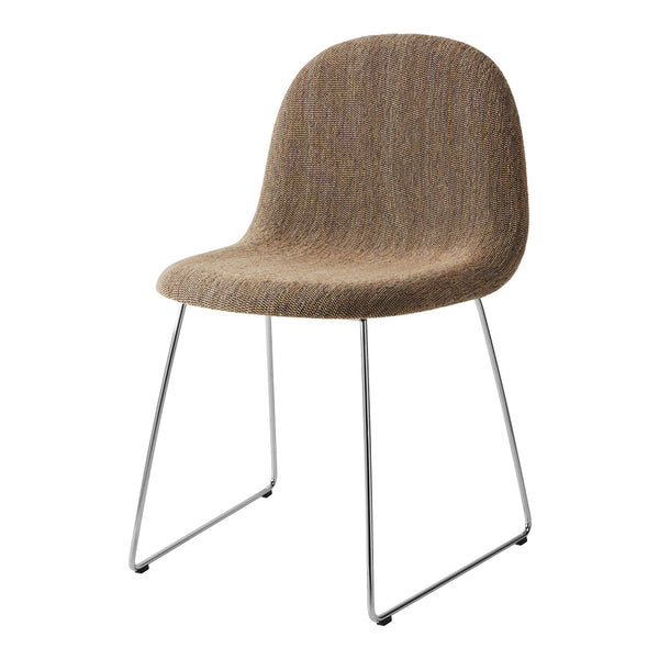 Brown textured chair with sleek chrome legs, perfect for modern decor and minimalistic designs.