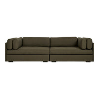 Olive green modern sofa with clean lines and plush cushions, perfect for contemporary living spaces.