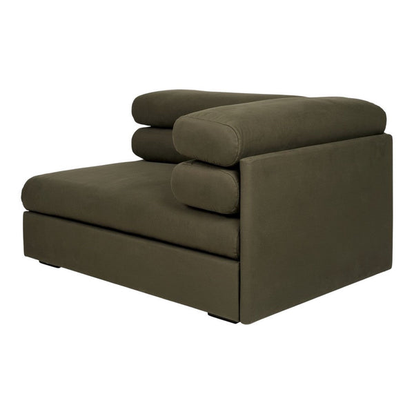 Olive green sectional sofa with plush, rounded cushions and a modern design, perfect for contemporary interiors.