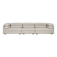 Elegant light beige sectional sofa with smooth, minimalist design and plush cushions for a modern living space.
