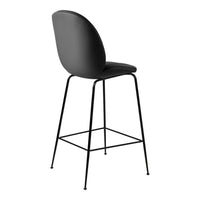 Sleek black bar stool with a smooth curved seat and minimalist black metal legs. Modern design, perfect for contemporary spaces.
