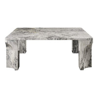 Gray marble coffee table with stunning veining patterns and a sleek rectangular design. Perfect for modern decor.