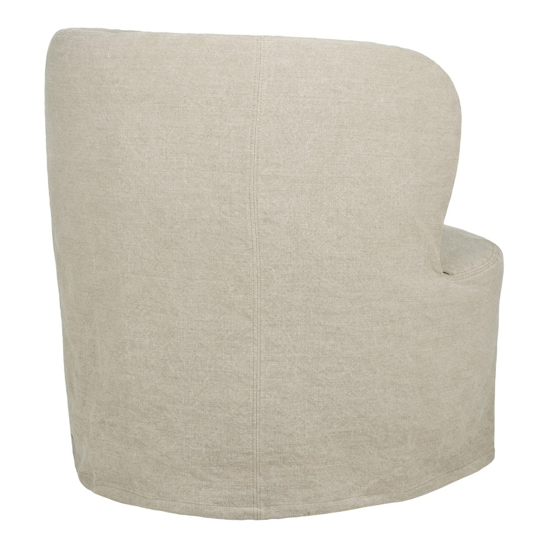 Beige curved chair with a smooth, textured fabric finish, ideal for modern home decor.