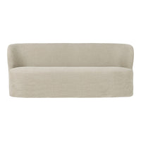 Light beige, minimalist sofa with a smooth, curved shape and no visible patterns, perfect for modern decor.
