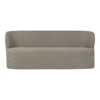 Sleek, modern sofa in soft, muted grey fabric with a smooth, clean design. Perfect for contemporary interiors.
