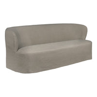 Light gray curved sofa with a smooth, minimalist design and no visible patterns. Ideal for modern decor.
