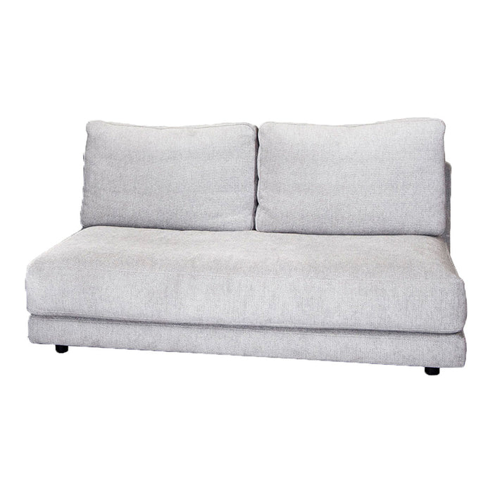 Light grey fabric sofa with a smooth texture, featuring a minimalist design and no visible patterns. Perfect for modern decor.