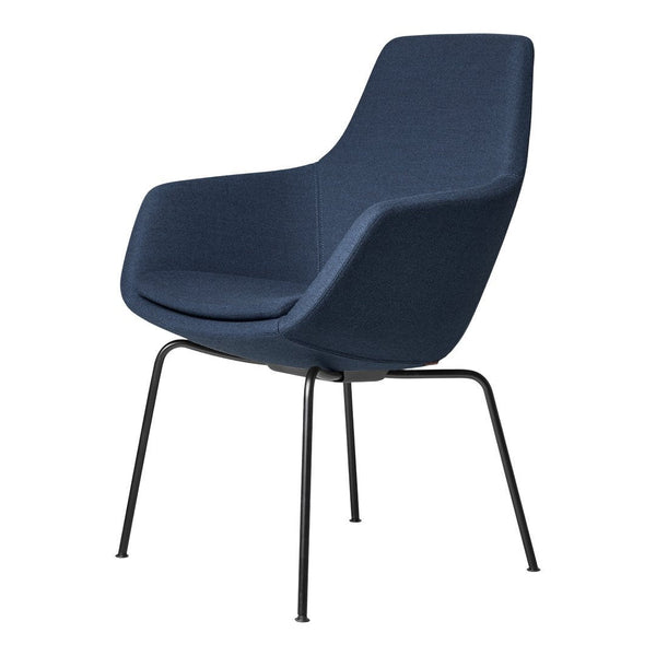 Contemporary navy blue chair with a smooth finish and minimalist black legs, perfect for modern decor.