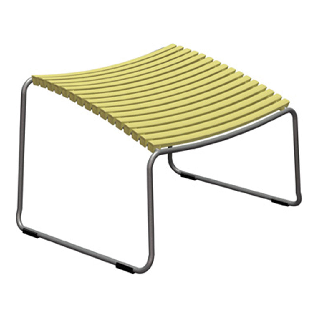 Yellow striped lounge ottoman with a sleek silver frame, perfect for modern outdoor or indoor settings.