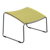 Yellow striped lounge ottoman with a sleek silver frame, perfect for modern outdoor or indoor settings.