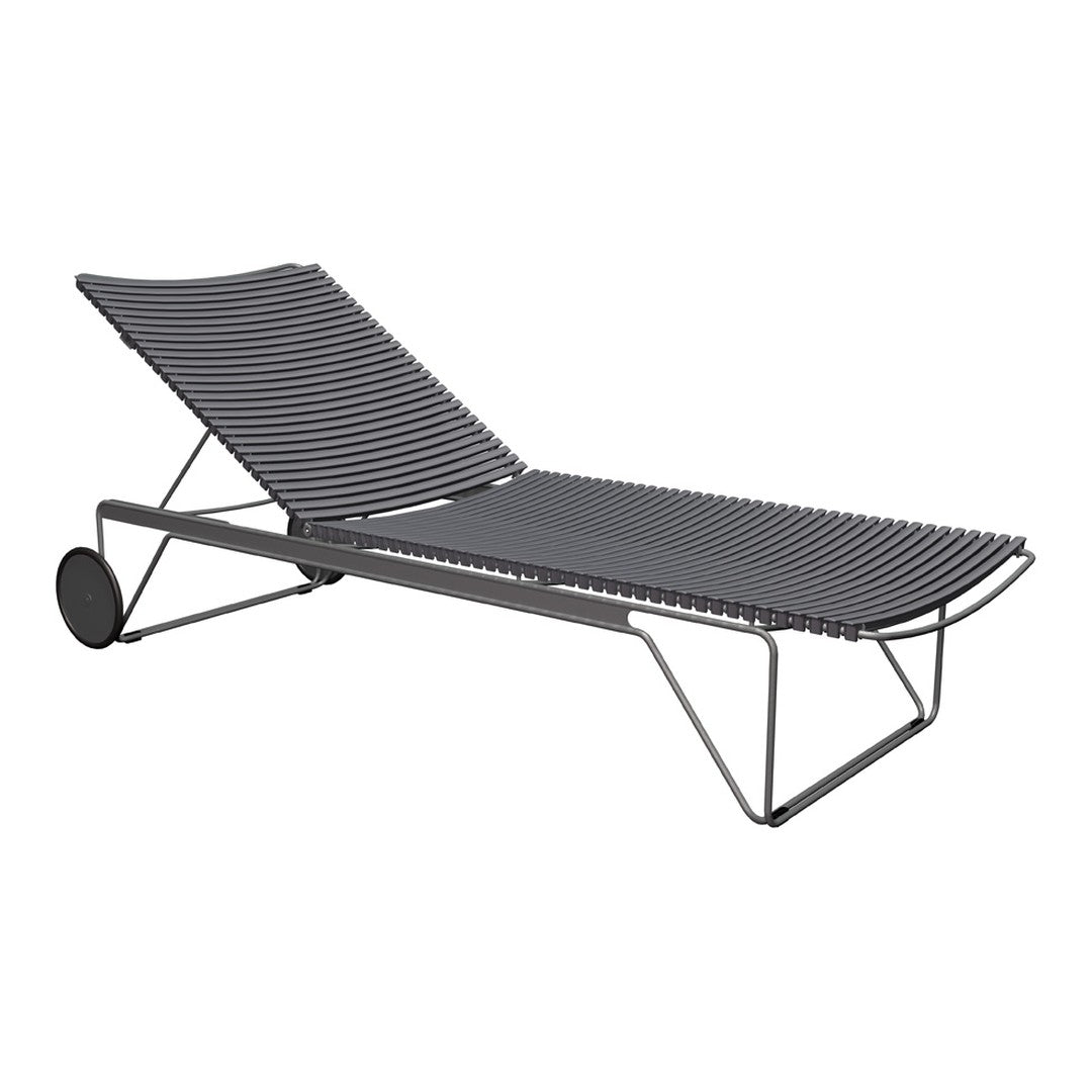 Gray striped lounge chair with a sleek metal frame and modern design. Perfect for outdoor relaxation.