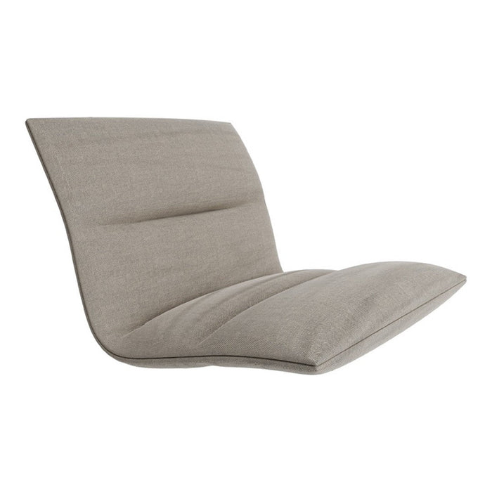 Stylish gray lounge chair with a modern curved design and subtle stitched pattern for contemporary interiors.