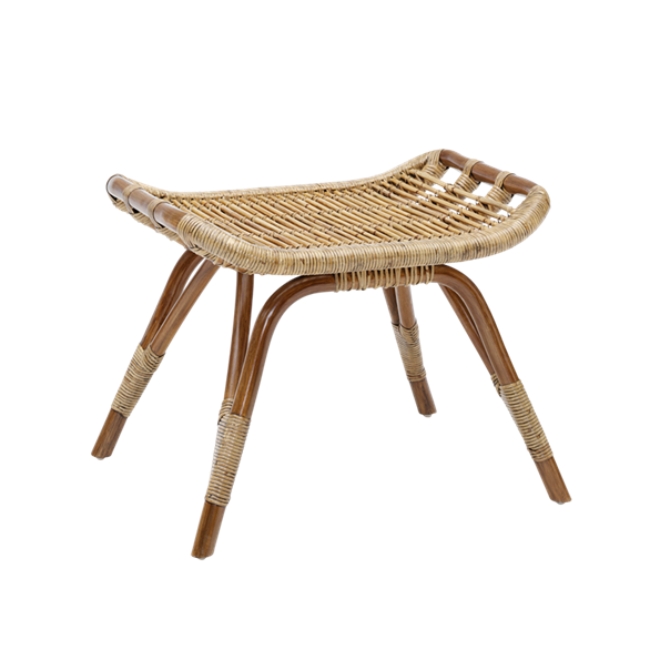 Natural bamboo stool with a woven rattan seat, featuring a simple and elegant design in warm earthy tones.