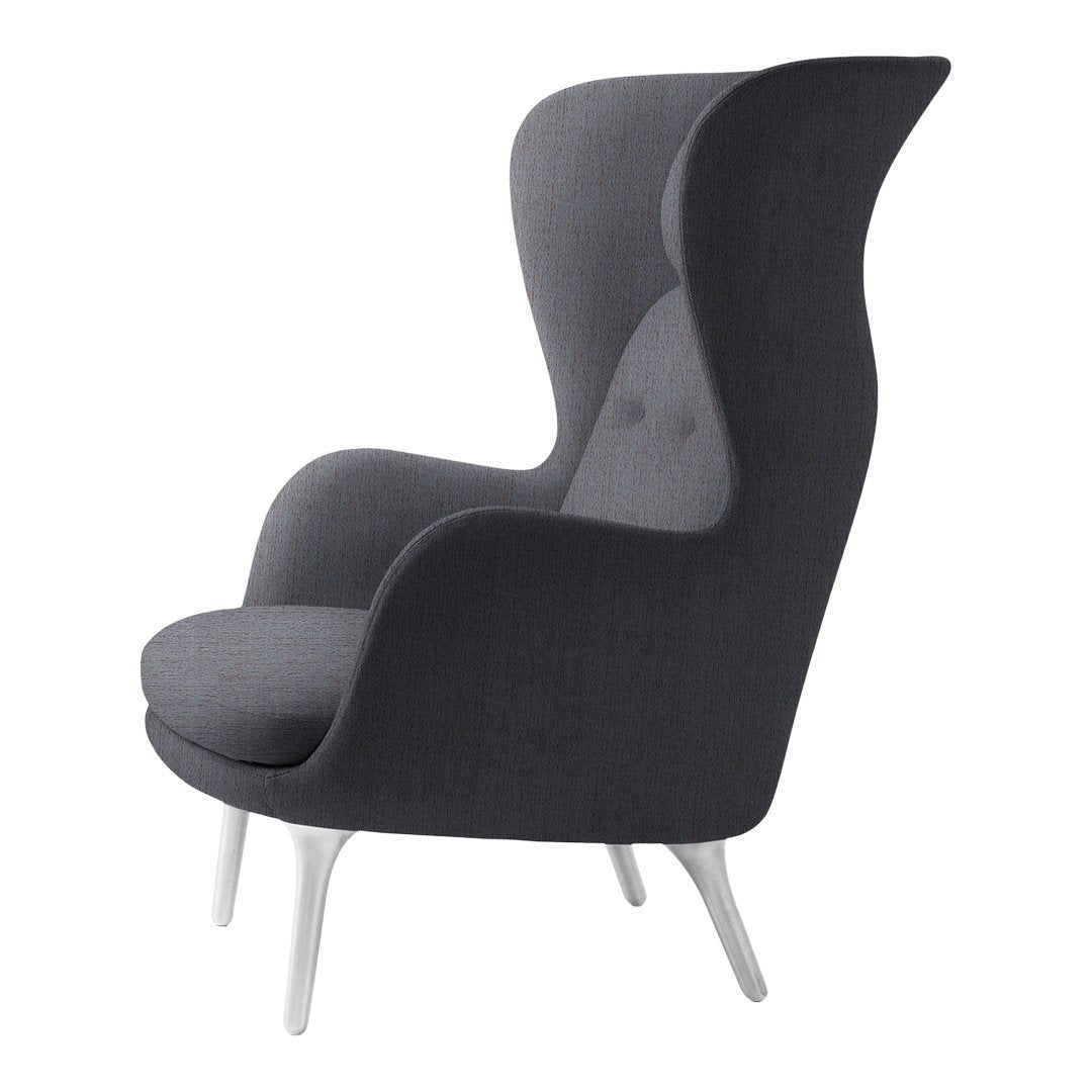 Stylish gray accent chair with smooth fabric, featuring a sleek silhouette and white legs for a modern look.