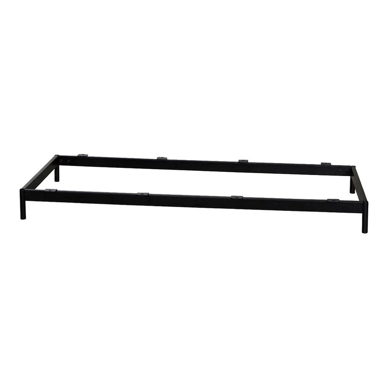 Black metal bed frame with a simple, sleek design and no visible patterns. Ideal for modern decor.