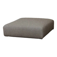 Gray square pouf with a smooth, textured fabric, perfect for modern living spaces.