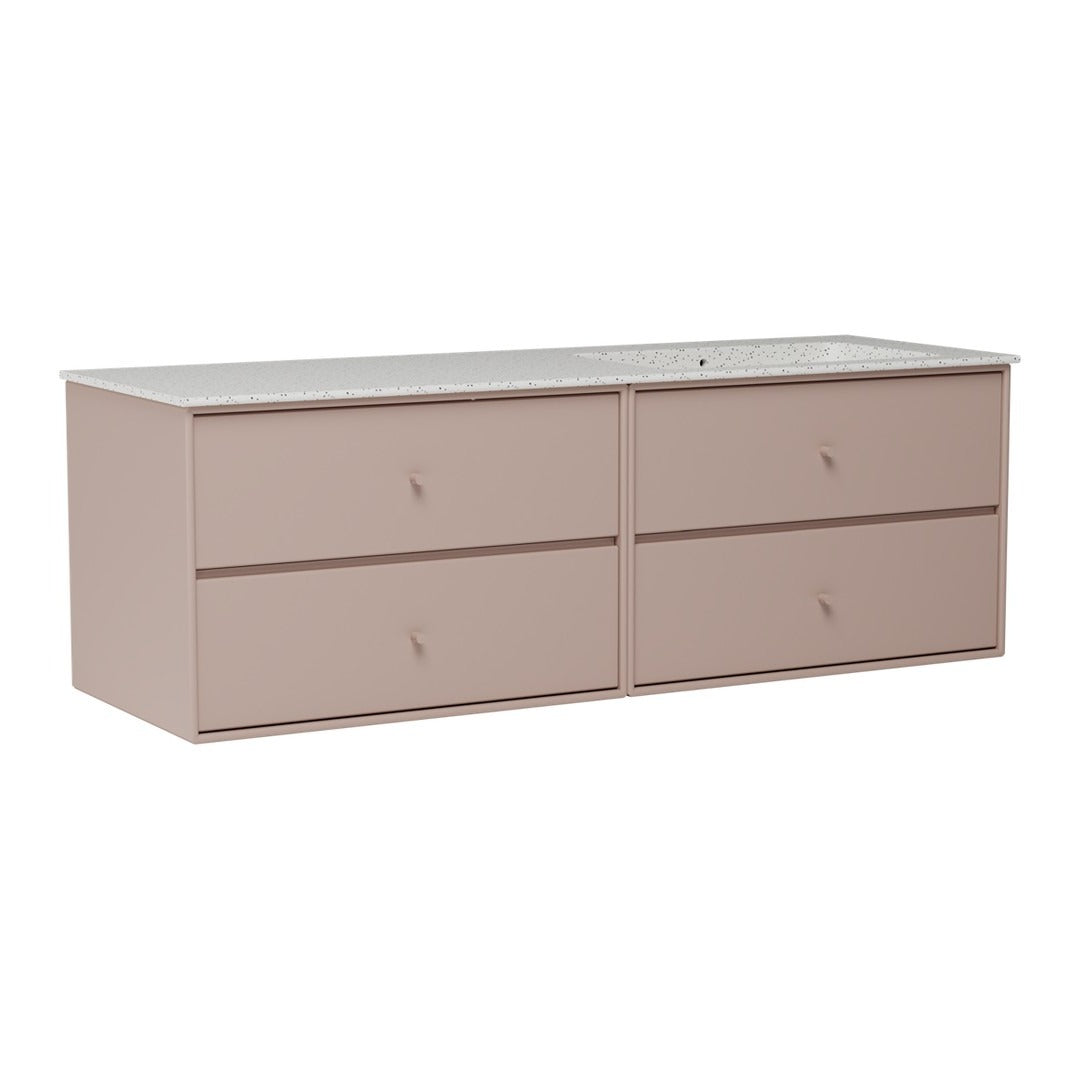 Modern blush pink dresser with clean lines and four spacious drawers for stylish storage.