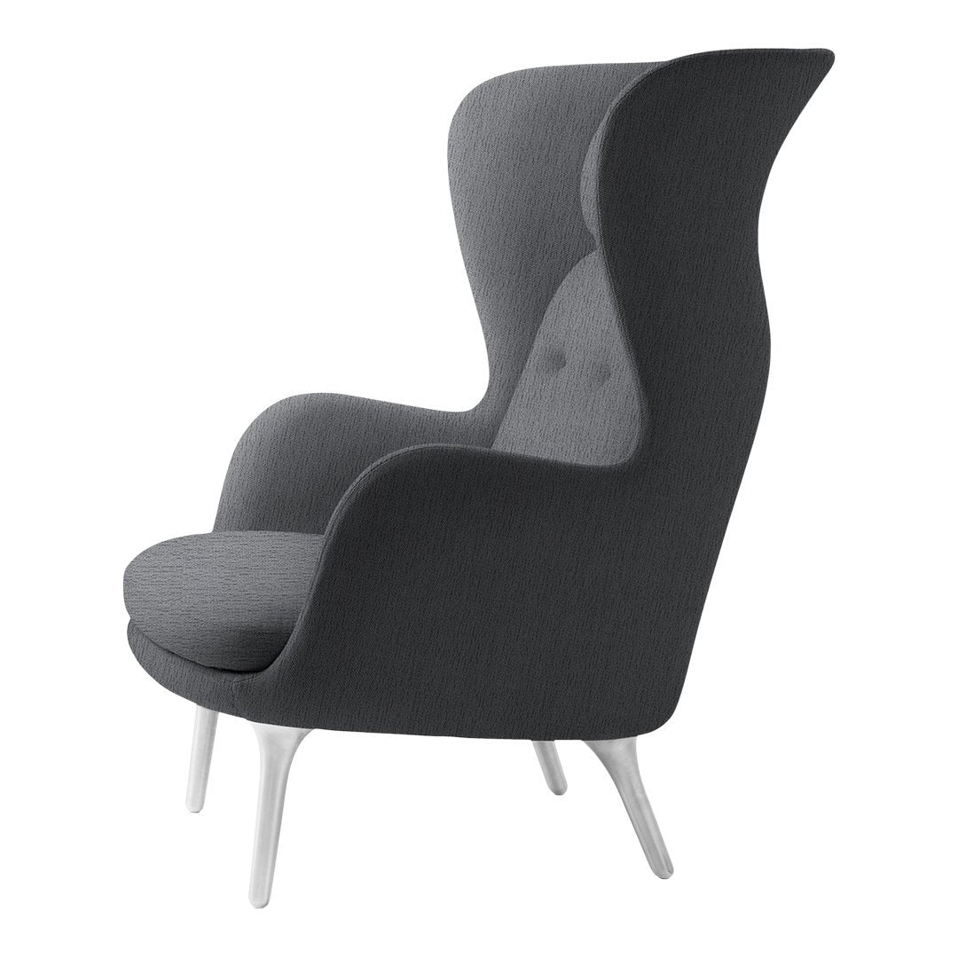 Stylish gray high-back chair with smooth fabric and light wooden legs, perfect for modern decor.
