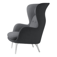 Stylish gray high-back chair with smooth fabric and light wooden legs, perfect for modern decor.