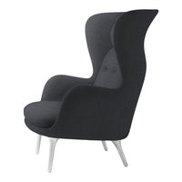 Modern high-back chair in sleek charcoal fabric with smooth white legs, featuring an elegant, minimalist design.