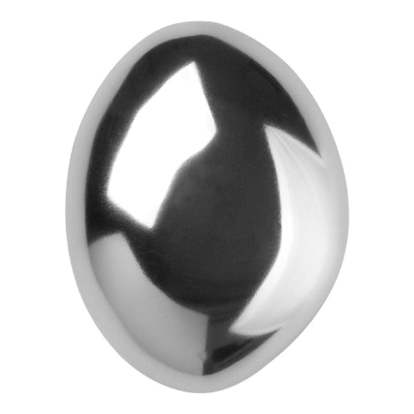 Shiny silver egg-shaped decor with smooth surface and reflective highlights. Perfect for modern aesthetic displays.