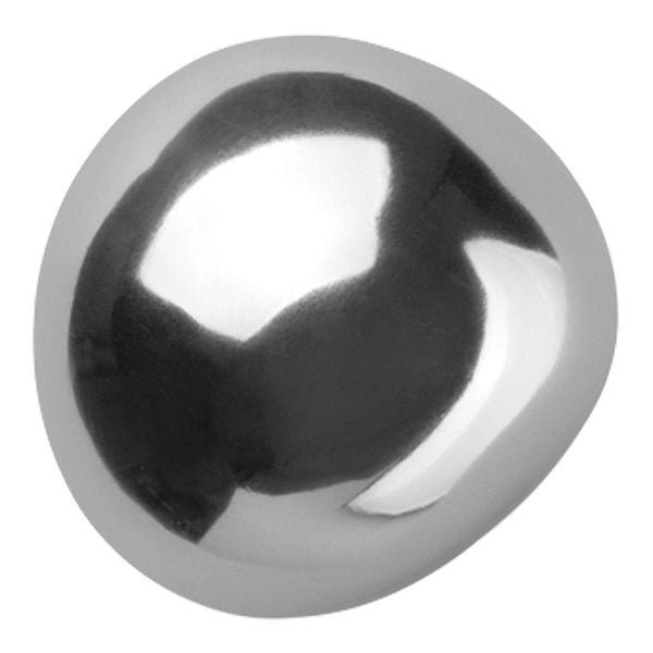 Silver reflective decorative object with a smooth, rounded shape and glossy finish.