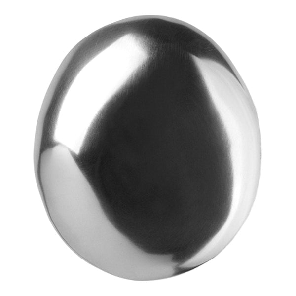 Shiny metallic silver egg-shaped decorative object with smooth, reflective surface. Perfect for modern decor.